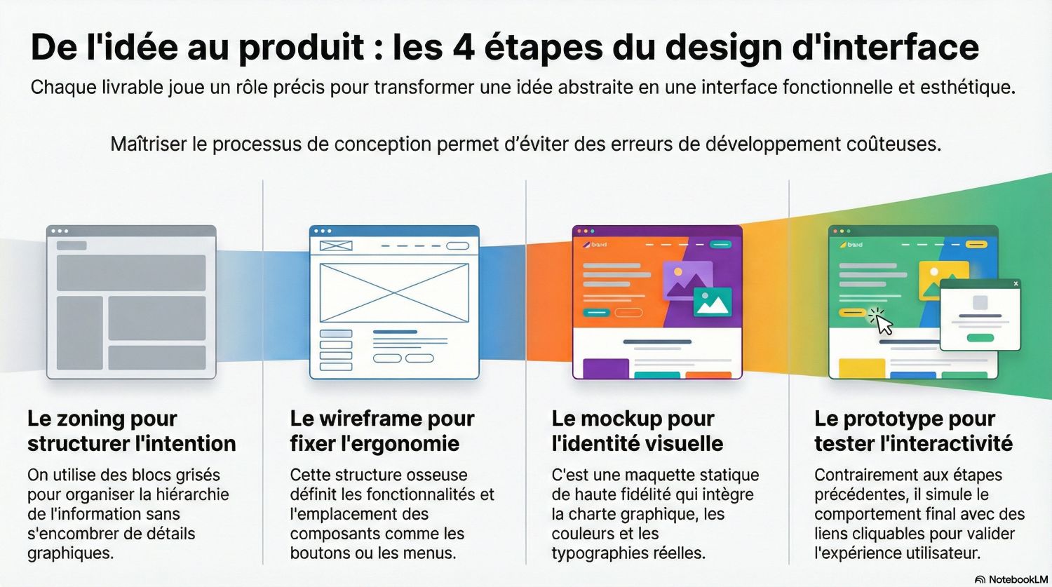les 4 étapes - différence prototype, zoning, wireframe