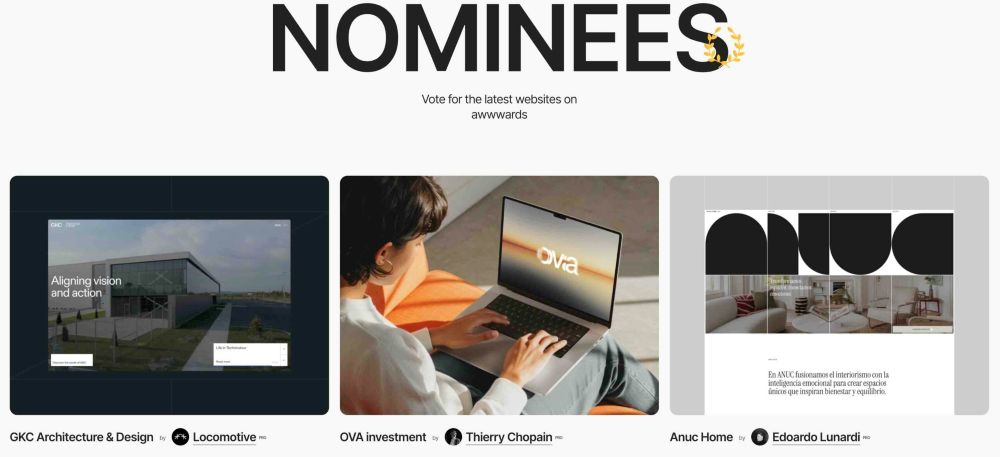 page des nominations du site awwwards