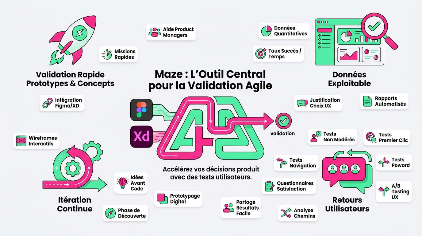 Interface de la plateforme Maze affichant l'analyse d'un prototype interactif Interface de la plateforme Maze affichant l'analyse d'un prototype interactif